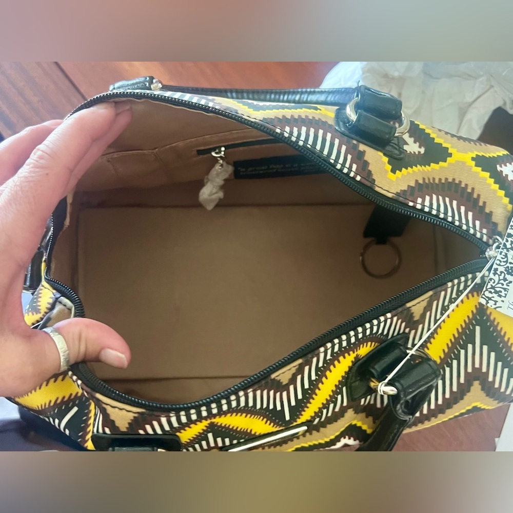 NEW Gigi Hill Los Angeles Sunburst Zigzag Patterned Bag Yellow Brown Aztec Boho - Picture 12 of 12
